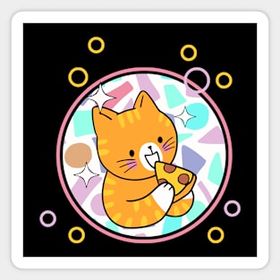 Cute Cat Eating Pizza Pizza Lover Cat Lover Magnet